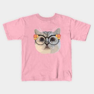 Cat with flower glasses Kids T-Shirt